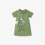 Summer Arrival Horse Cartoon Pattern Short Sleeves Dress for Stylish Girls