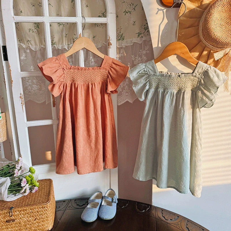 Summer Arrival Baby Kids Girls Fly Sleeves Solid Color Plain Dress - MyKids-USA™