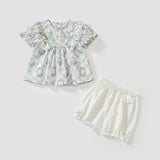 Summer Baby Kids Floral Pattern Dress and Plain Shorts Clothing Set for Girls