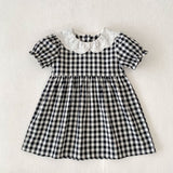 Summer Girls Simple Plaid Pattern Short Sleeves Onesies and Girls’ Dress – Princess Sister Matching