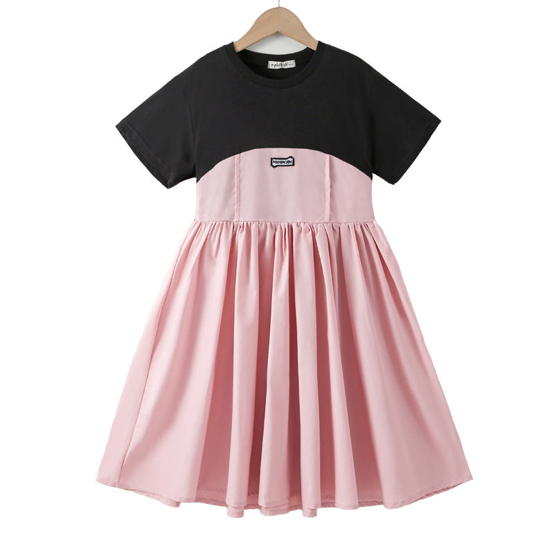 New Arrival Summer Kids Girls Fashion Color Patchwork Cotton Short Sleeves Dress - MyKids-USA™