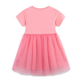 Summer Arrival Cotton Animals Pattern Tulle Patchwork Short Sleeves Dress for Stylish Girls