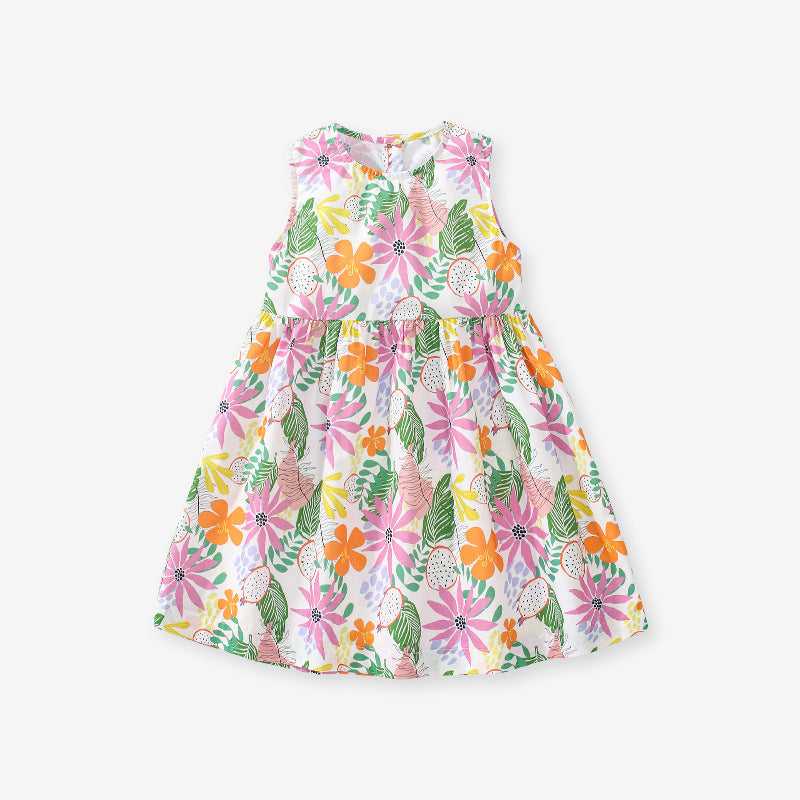 Summer Baby Girls Sleeveless Tropical Floral Print Dress - MyKids-USA™