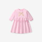 Best Selling Cheap Autumn Girls Bows Pattern Crew Neck Long Sleeves Casual Pink Dress - MyKids-USA™
