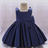 Baby Girl Solid Color Bow Patched Design Sleeveless Western Style Satin Dress - MyKids-USA™