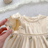 Summer Arrival Flowers Pattern Embroidered Short Sleeves Dress/Onesies for Stylish Girls
