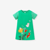 Summer Arrival Animals and Flowers Cartoon Pattern Short Sleeves Dress for Stylish Girls - MyKids-USA™