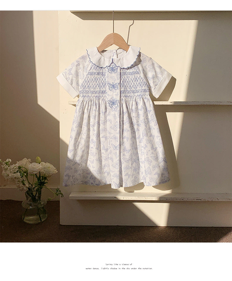 Summer Baby Kids Girls Short Sleeves Butterfly Pattern Embroidered Dress - MyKids-USA™
