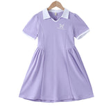 Hot Selling Summer Kids Girls Sports Style Purple Short Sleeves Turn-Down Collar Dress - MyKids-USA™