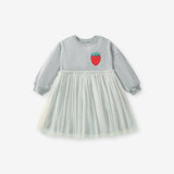 New Arrival Autumn Girls Long Sleeves Strawberry Logo Pattern Crew Neck Long Sleeves Tulle Dress - MyKids-USA™
