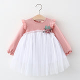 Autumn and Spring Arrival Baby Girls Long Sleeves Tulle Patchwork Dress