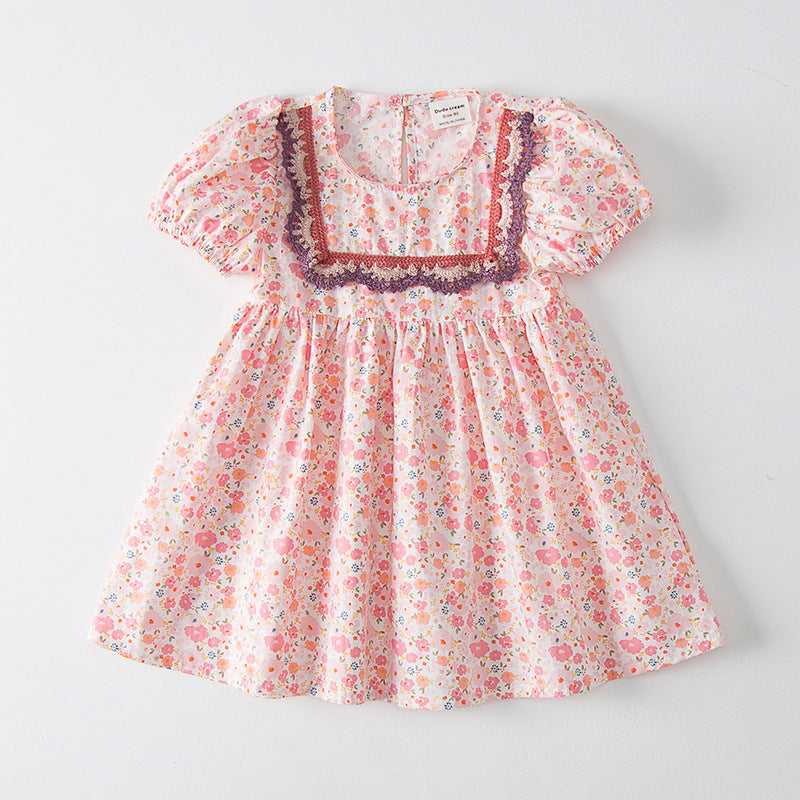 Baby Girl Solid Color Embroidered Design Doll-Neck Dress - MyKids-USA™