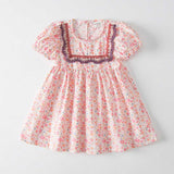 Baby Girl Solid Color Embroidered Design Doll-Neck Dress - MyKids-USA™