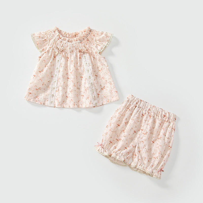 Summer Baby Kids Flowers Pattern Fly Sleeves Top Dress and Shorts Clothing Set for Girls - MyKids-USA™