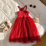 Summer Baby Kids Girls French Sleeveless Flowers Pattern Mesh Patchwork Design Strap Dress - MyKids-USA™