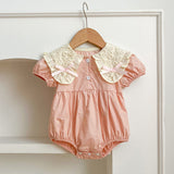 Design Summer Baby Kids Girls Floral Pattern Collar Short Sleeves Bows Embroidery Onesies and Girls’ Dress – Princess Sister Matching