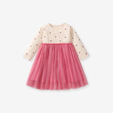 Design Autumn Girls Flowers Pattern Crew Neck Long Sleeves Pink Tulle Patchwork Princess Dress - MyKids-USA™
