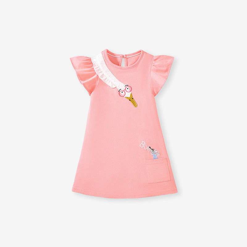 Summer Arrival Cute Goose Cartoon Pattern Short Sleeves Dress for Stylish Girls - MyKids-USA™