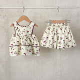 Summer Hot Selling Baby Girls Sleeveless Sweet Cherry Print Dress And Bloomers Clothing Set