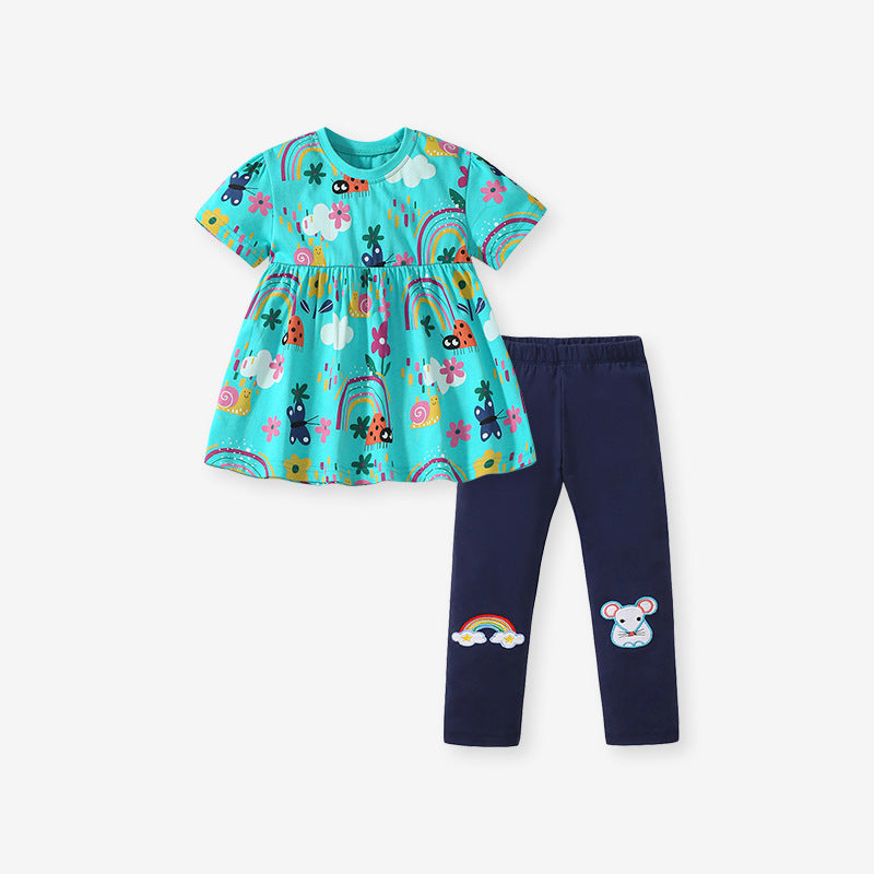 Summer Baby Kids Girls Cartoon Print Dress And Pants Clothing Set - MyKids-USA™
