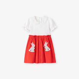 Summer Arrival Baby Girls Cute Color Patchwork Rabbits Pattern Short Sleeves Dress