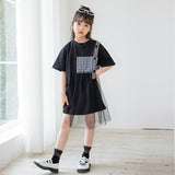 Black Plaid Patched Design Mesh Casual Dress