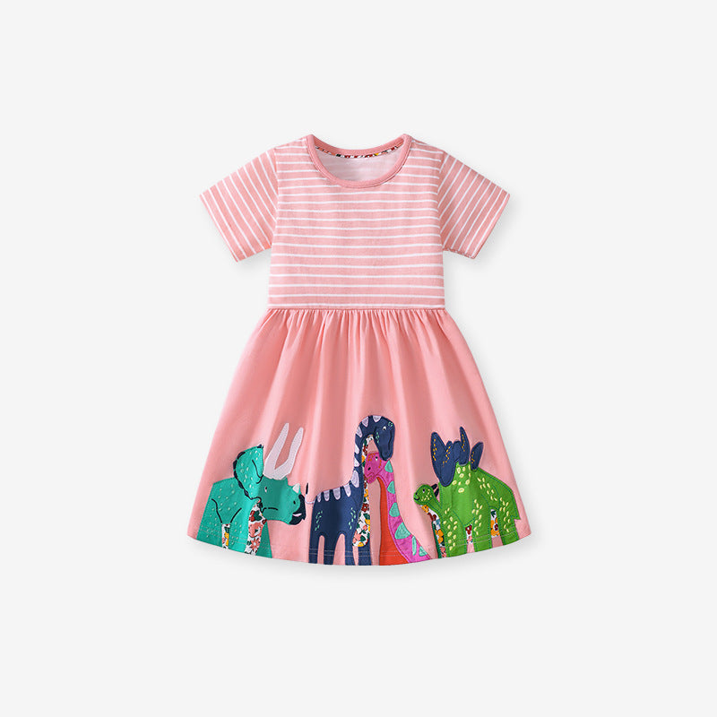 Summer Pure Cotton Animals Cartoon Pattern Short Sleeves Dress for Stylish Girls - MyKids-USA™