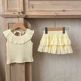 Summer New Arrival Baby Girls Sleeveless Solid Color Top And Ruffle Trim Skirt Clothing Set