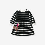 Arrival Autumn Girls Cartoon Dachshund Dog Pattern Crew Neck Long Sleeves Striped Dress - MyKids-USA™