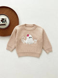 Autumn Arrival Baby Kids Unisex Comfortable Halloween Ghost Pattern Knitted Long Sleeves Pullover