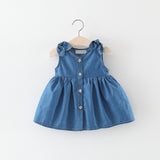 Baby Girl Solid Blue Denim Dress In Summer - MyKids-USA™