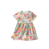 Summer Arrival Colorful Butterfly Painting Pattern Short Sleeves Dress for Stylish Girls