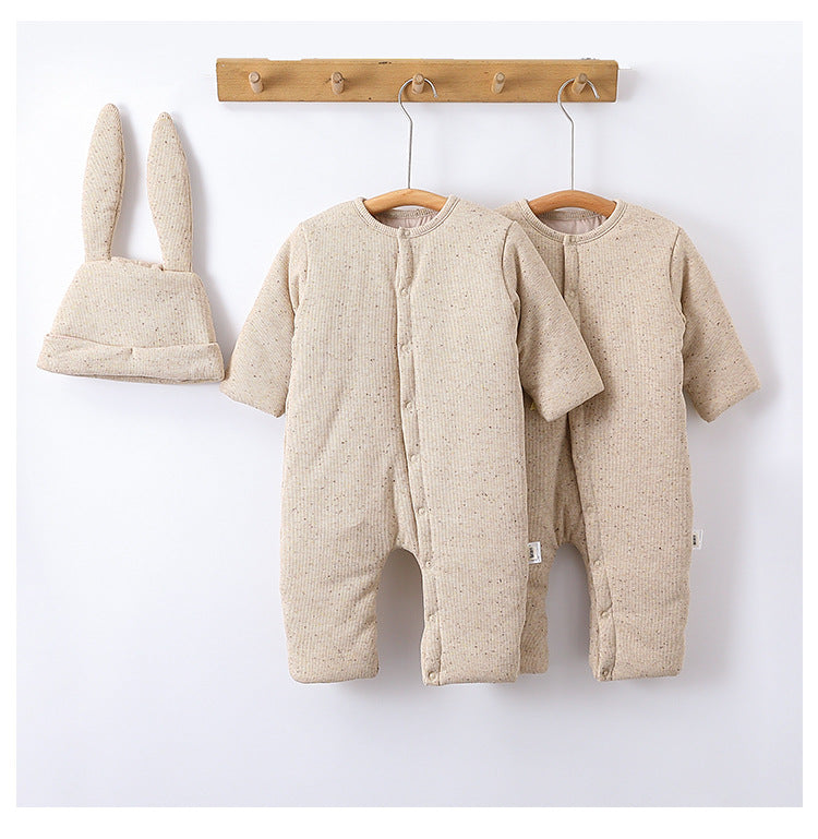 Winter Arrival Unisex Baby’s Padded Oatmeal-colored Long Rompers for Warmth - MyKids-USA™