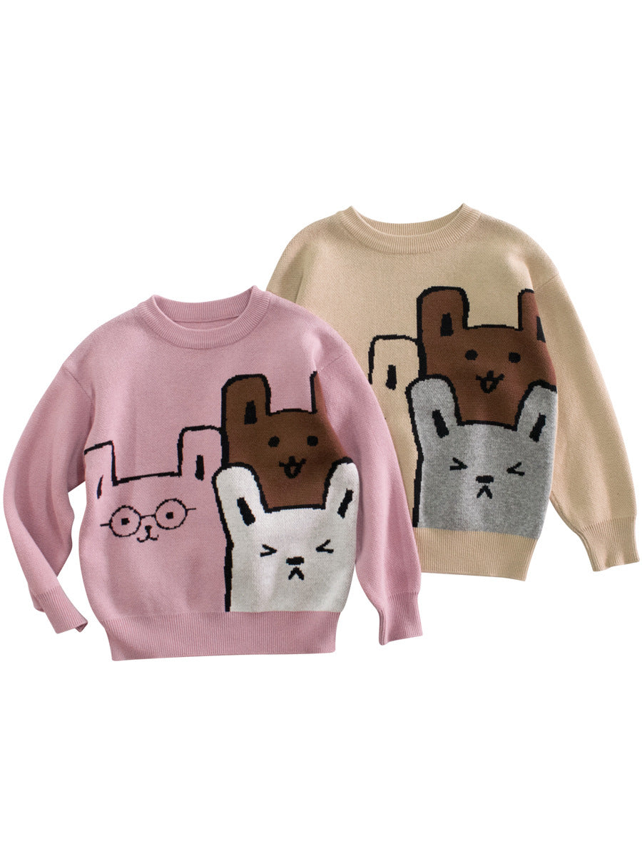 Baby Girls Kids Cute Animals Pattern Crew Neck Long Sleeves Knit Pullover - MyKids-USA™
