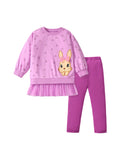 Spring And Autumn Girls Cute Cartoon Rabbit Pattern Long Sleeves Top Dress And Pants Clothing Set - MyKids-USA™