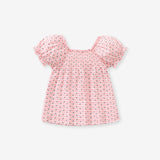 Pink Baby Girl Allover Floral Graphic Puff Sleeve Square Neck Cotton T-Shirt