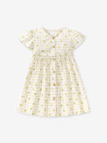 Baby Girls Single Breasted Plaid Lemons Print Short Sleeves Dress