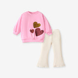 Arrival Spring And Autumn Girls Fashion Sequin Heart Long Sleeves Top T-Shirt And Flared Pants Clothing Set - MyKids-USA™