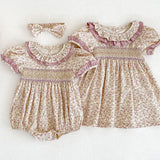 Baby Girl Ditsy Flower Ruffle Neck Dress Onesies In Summer - MyKids-USA™