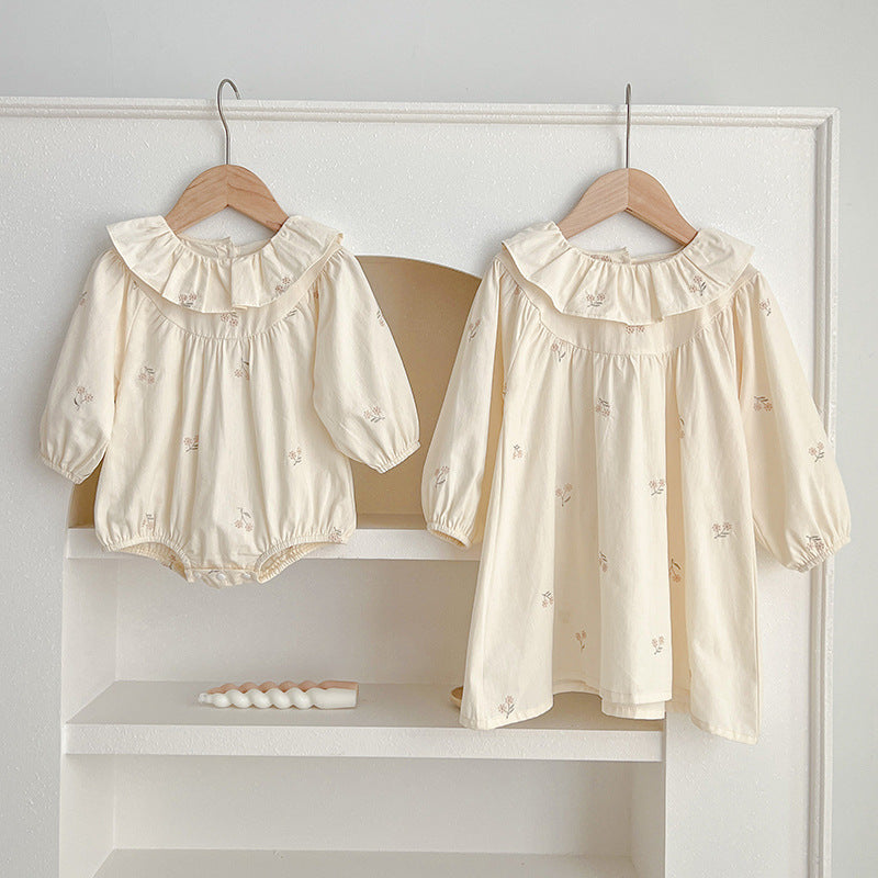 Floral Baby Ruffle Neck Onesies And Girls’ Dress – Princess Sister Matching Set - MyKids-USA™