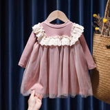 Baby Girl Solid Color Mesh Overlay Design Long Sleeves Princess Dress - MyKids-USA™