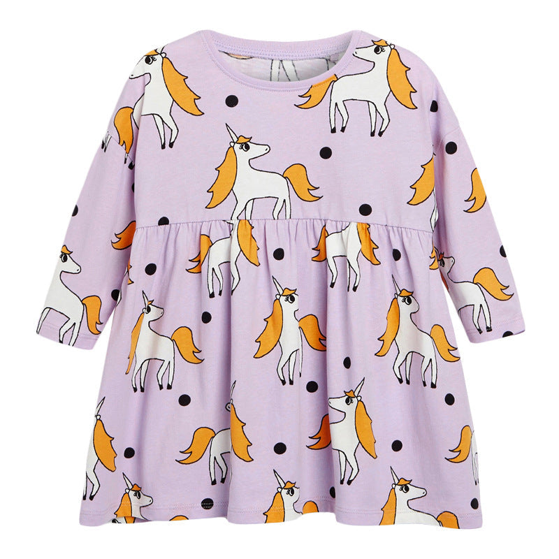 Baby Girl Unicorn Pattern Long Sleeves New Style Dress In Autumn Wearing Outfits - MyKids-USA™
