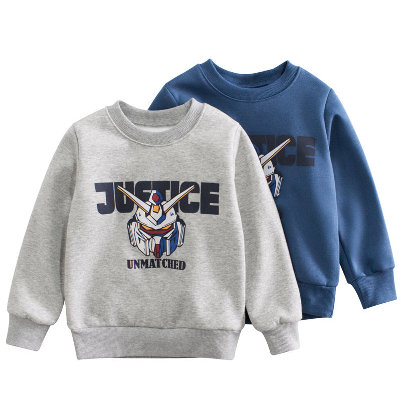 Baby Boy Cartoon & Slogan Pattern Plush Thickened Hoodies - MyKids-USA™