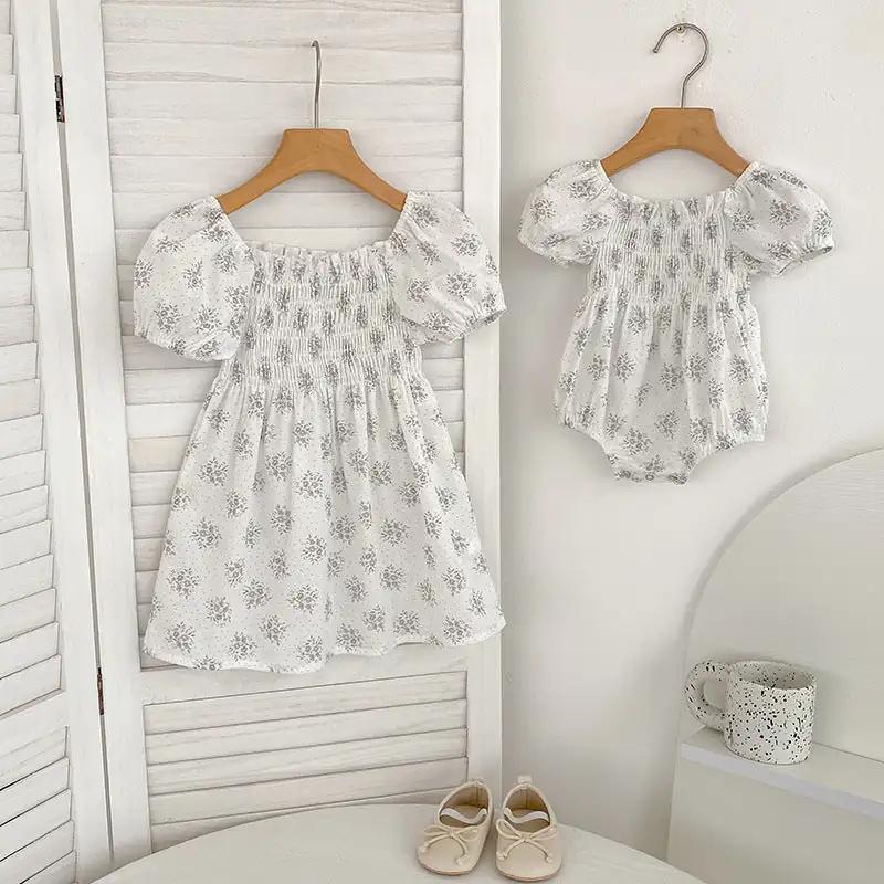 Summer Baby Girls French-style Flowers Pattern Short-sleeved Onesies and Dress – Princess Sister Matching - MyKids-USA™