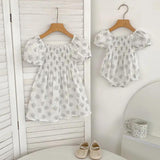 Summer Baby Girls French-style Flowers Pattern Short-sleeved Onesies and Dress – Princess Sister Matching - MyKids-USA™