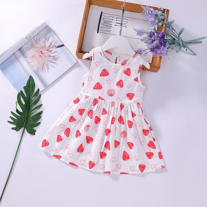 Baby Girls Floral Print Sleeveless Round Collar Dress In Summer - MyKids-USA™