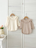 Autumn Arrival Baby Girls Long Sleeves Geomatric Design Solid Color Crew Neck Knitted Onesies