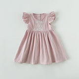 Summer New Arrival Kids Girls Fly Sleeves Floral Pattern Embroidery Princess Dress