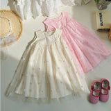 New Design Summer Kids Girls Sleeveless Rose Embroidery Mesh Dress - MyKids-USA™