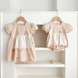 Summer Baby Girls French-style Flowers Embroidery Pattern Short-sleeved Onesies and Dress – Princess Sister Matching - MyKids-USA™